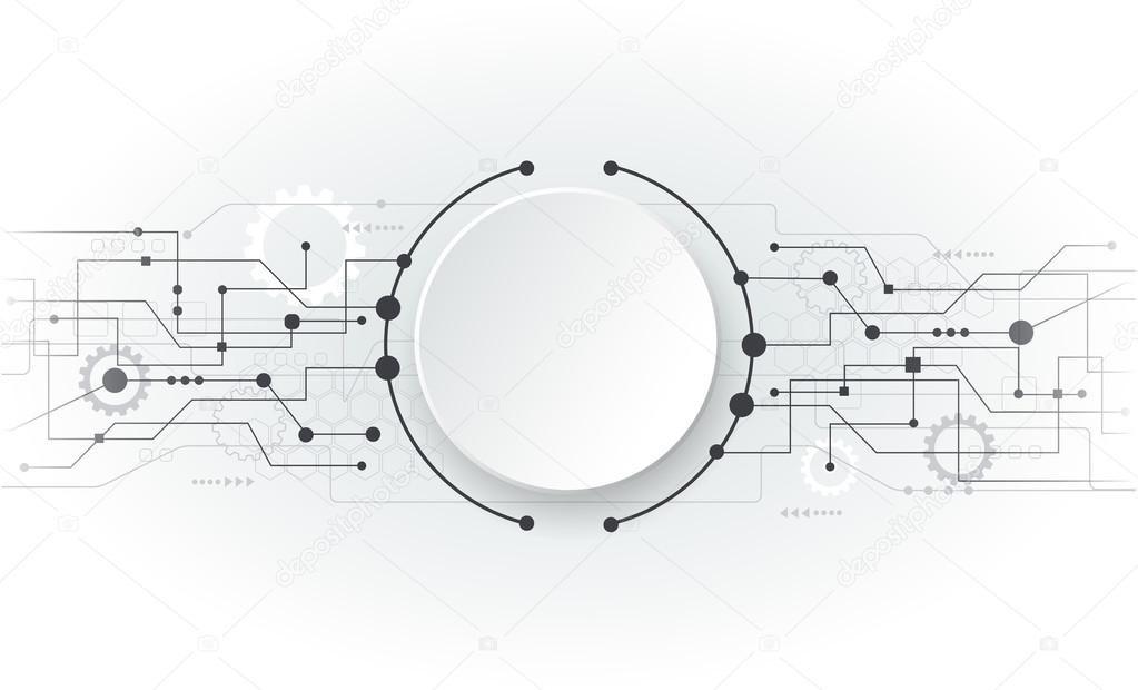 Vector illustration Abstract futuristic circuit board, hi-tech computer digital technology concept, Blank white 3d paper circle for your design on light grey color backgroun