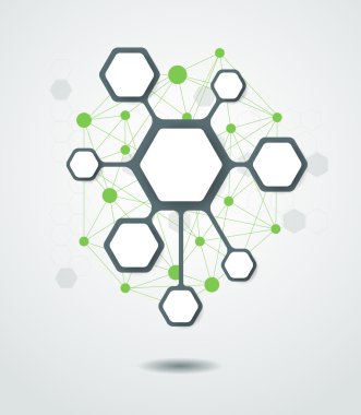 Soyut fütüristik - moleküller teknolojik altyapı. İllüstrasyon vektör tasarım dijital teknoloji kavramı. Tasarımınız için boş yer