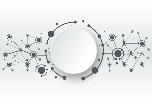 Illustrazione vettoriale di molecole astratte e comunicazione - concetto di tecnologia dei social media con cerchi di etichette in carta 3D design e spazio per contenuti, aziende, social media, network e web design . — Vettoriale Stock