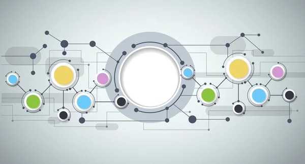 Moléculas abstratas e tecnologia de comunicação com círculos integrados com espaço em branco para o seu design. Ilustração vetorial conceito global de mídia social. Fundo de cor cinza claro . —  Vetores de Stock