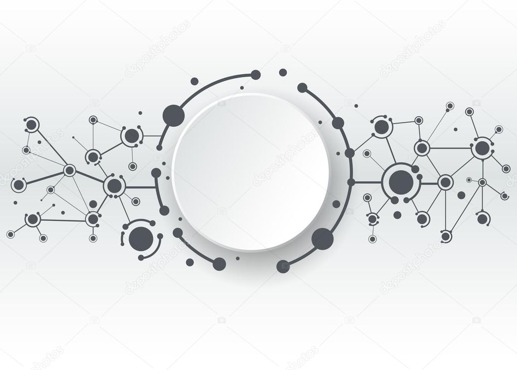 Vector illustration of abstract molecules and communication - social media technology concept with 3D paper label circles design and space for your content, business, social media, network and web design.