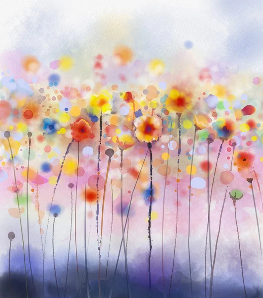 Abstract floral watercolor paintings.Red flowers in soft color on grunge paper background — 스톡 사진