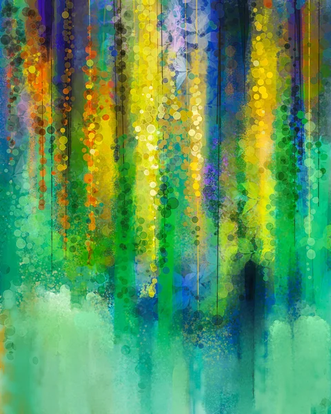 Abstract yellow color flowers. Watercolor painting. Spring yellow flowers Wisteria tree in blossom with bokeh over green color background. — Zdjęcie stockowe