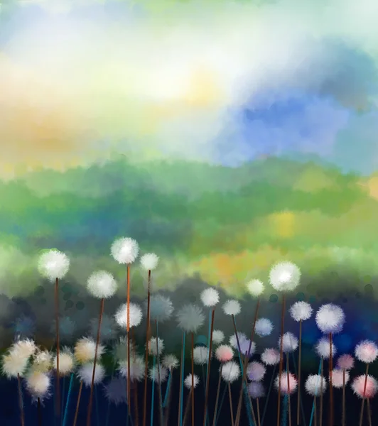 Abstrakte Ölgemälde weiße Blumen Feld in weicher Farbe. Ölpai — Stockfoto