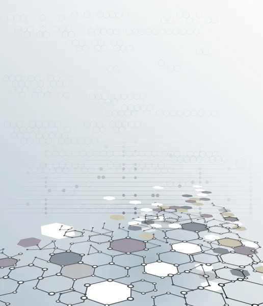 Estructura de la molécula de ADN con polígono sobre fondo de color gris claro. Ilustración vectorial del concepto de tecnología de la comunicación — Archivo Imágenes Vectoriales