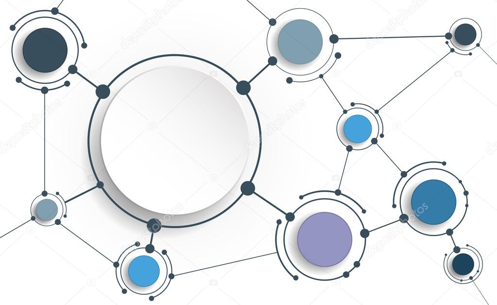 Vector Abstract molecules with 3D paper on light gray background. Communication-social media technology concept