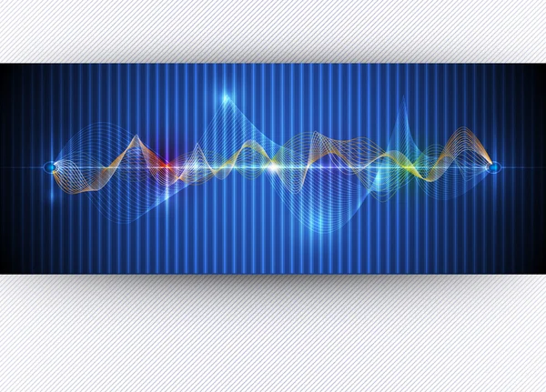 Abstract futuristic - wave with striped line label on dark blue background — Stok Vektör