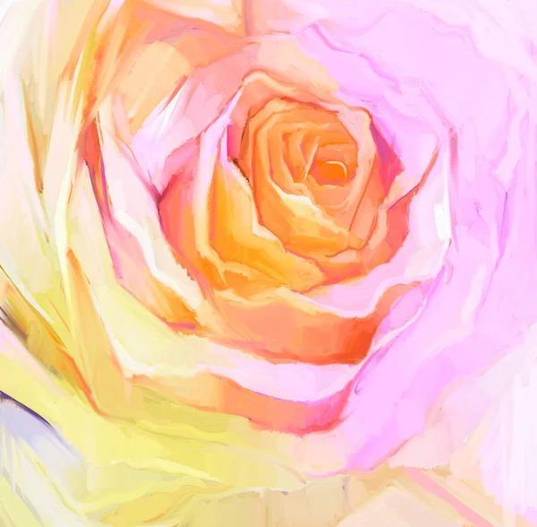 Pintura al óleo Primer plano de rosa blanca. Pétalos pintados a mano floral — Foto de Stock