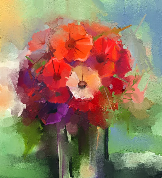 Abstract Oil paintings a bouquet of gerbera flowers in vase — Φωτογραφία Αρχείου