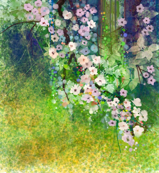 Aquarel bloemen en zachte groene bladeren. Geel-groene kleur textuur op grunge paper achtergrond. — Stockfoto