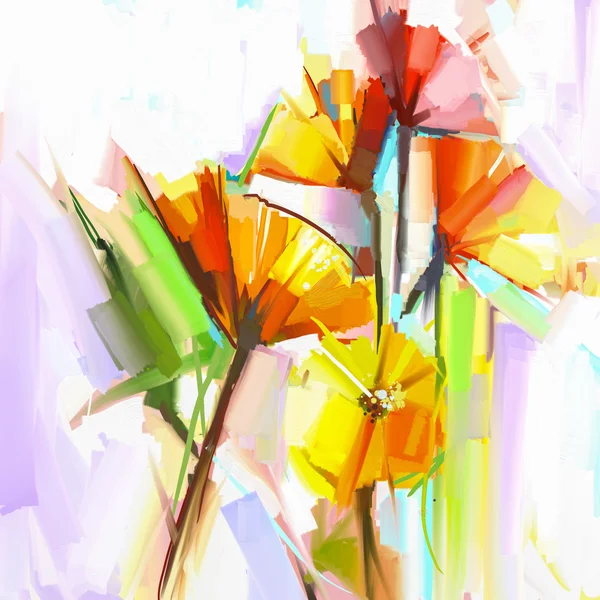 Pintura al óleo abstracta de flores de primavera. Bodegón de amarillo y —  Fotos de Stock