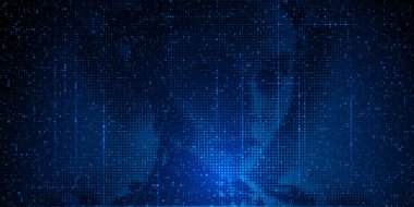 Soyut ızgara pikseli, nokta desenli arkaplan. Kare, geometrik mozaik, koyu mavi desenli vektör illüstrasyon elemanı. Dijital veri için grafiksel tasarım, Robot Yapay Zeka, teknoloji fütüristik arka grup