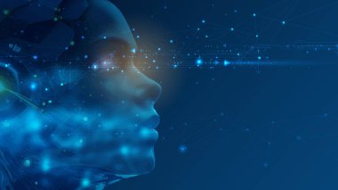 Vektör Soyut Modern Teknoloji Fütürist, Yapay Zeka Konsepti. Siber Büyük Veri, dijital veri, veri iletişimi, yüksek teknoloji geleceğinde yenilik, arka plan için siber uzay tasarımı