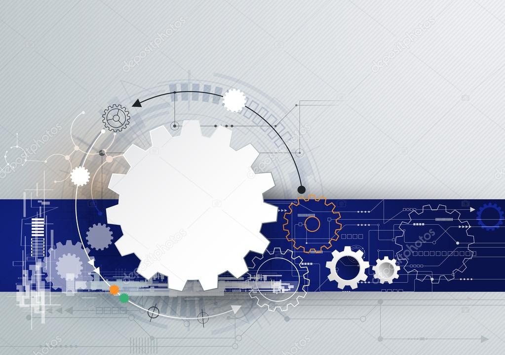 Vector illustration gear wheel and circuit board.  Abstract futuristic on light gray color background