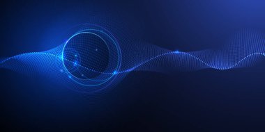 Vektör Soyut Fütüristik Teknoloji geçmişi. Teknolojik elementleri olan modern dijital siber uzay, fraktal veri çizgileri, dalga kalıplarının karmaşası. Fütürist, karanlık bilim alanı arka planı