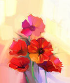Картина, постер, плакат, фотообои "oil painting red poppy flowers. flower paint in soft color and blur style", артикул 89659064