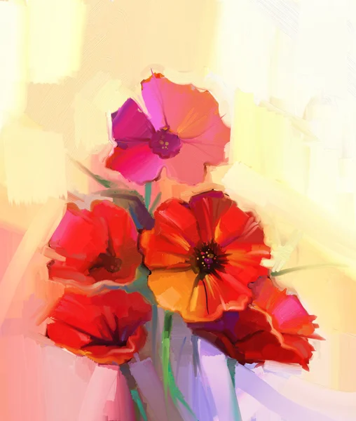 Oil painting red poppy flowers. Flower paint in soft color and blur style — Stock Photo, Image