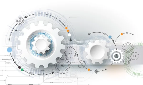 Ruota ingranaggi illustrazione vettoriale, esagoni e circuito stampato, Tecnologia e ingegneria digitale hi-tech, concetto di tecnologia digitale delle telecomunicazioni — Vettoriale Stock