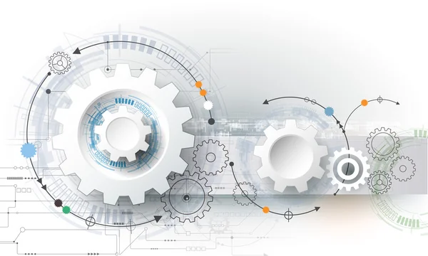 Vector illustratie gear wheel, zeshoeken en printplaat, Hi-tech digitale technologie en engineering, digitale telecom technologie concept — Stockvector