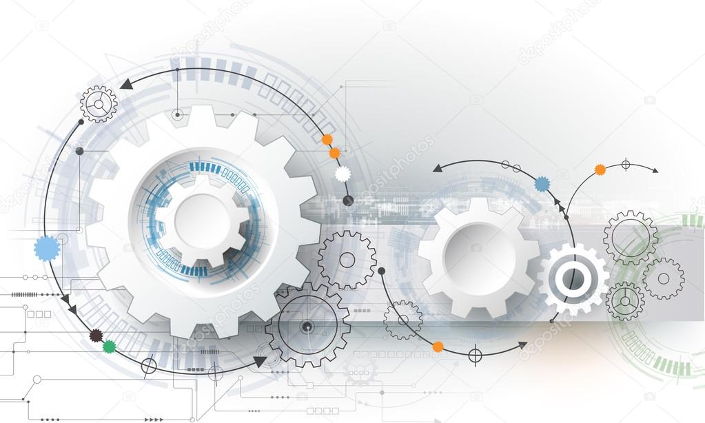 Vector illustration gear wheel, hexagons and circuit board, Hi-tech digital technology and engineering, digital telecom technology concept