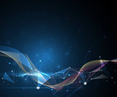 İllüstrasyon soyut moleküller ve daireler, çizgiler, geometrik, poligonal, üçgen desen ile 3B Kafes