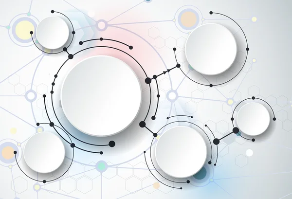 Moléculas abstractas y papel 3d, círculos integrados. Espacio en blanco para su diseño, plantilla, comunicación, negocio, red y diseño web — Vector de stock