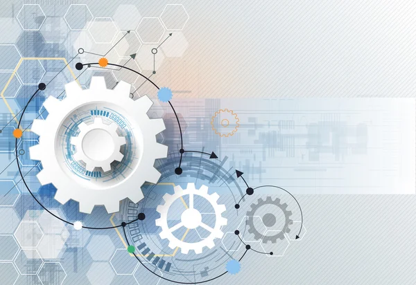 Vector illustration gear wheel, hexagons and circuit board, Hi-tech digital technology and engineering, digital telecom technology concept — Stock Vector