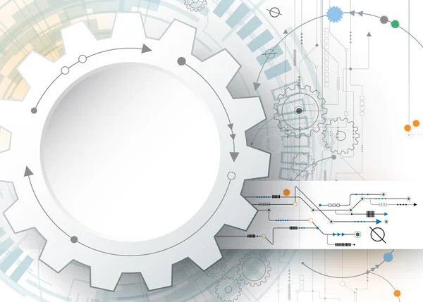 Ilustración vectorial rueda de engranaje y placa de circuito, tecnología digital de alta tecnología e ingeniería, concepto de tecnología de telecomunicaciones digitales — Archivo Imágenes Vectoriales