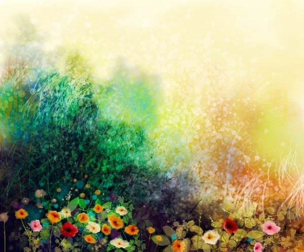 Abstract wildflowers, watercolor painting flower in meadows — Stock Photo, Image