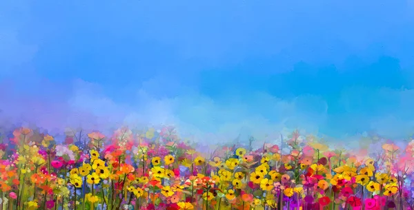 Oil painting of summer-spring flowers. Cornflower, daisy flower — Stock Photo, Image