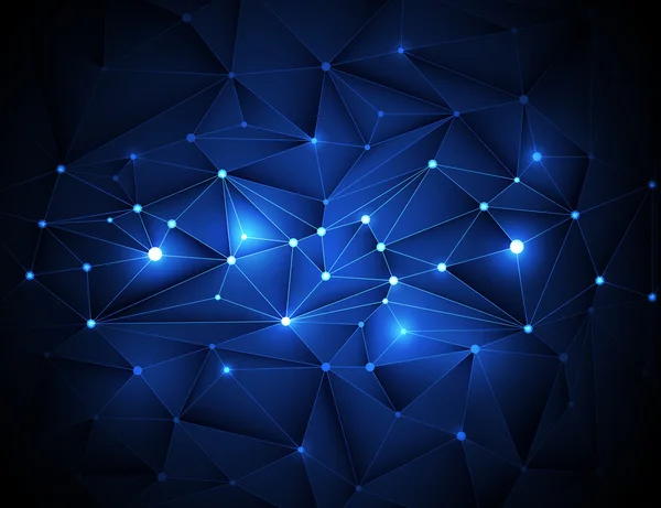 Wektor wektor futurystyczna technologia streszczenie 3d geometrycznej, wieloboczne, trójkąt wzór w kształt struktura cząsteczki z niebieskim kolorem tła — Wektor stockowy