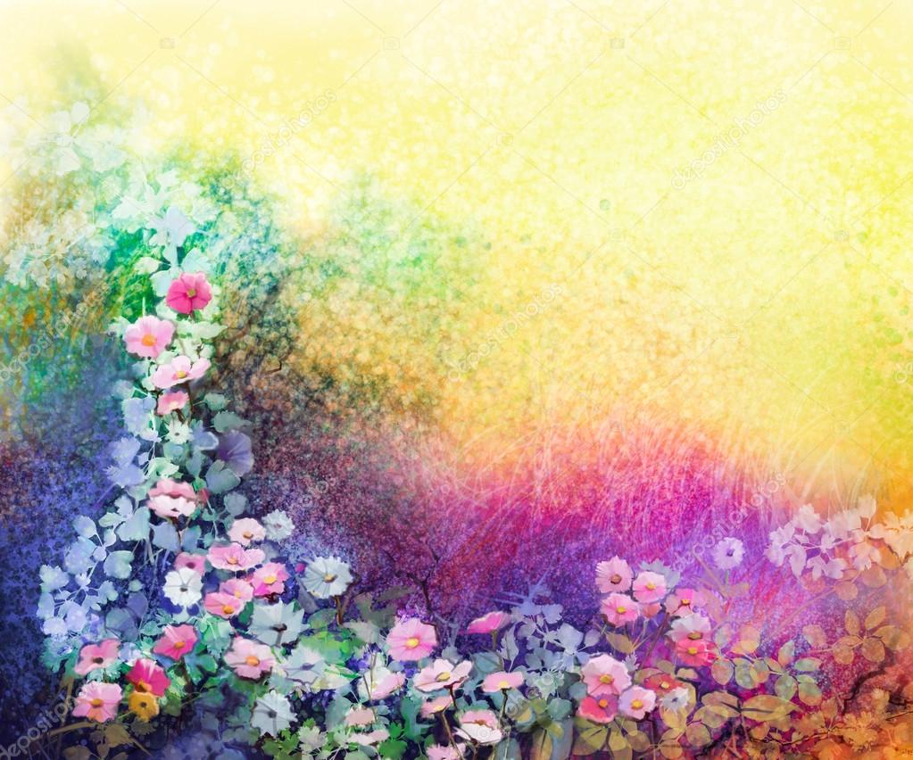 Watercolor flower painting. Spring flower seasonal nature background Stock  Photo by ©Nongkran_ch 97925750