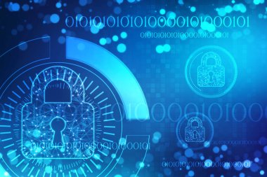 Dijital arka planda asma kilit kapatıldı. Teknoloji güvenlik kavramı. Modern güvenlik dijital arka planı. Kilit Koruma Sistemi, Siber Güvenlik ve Bilgi ve Ağ Koruması