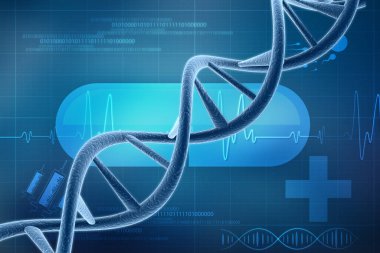 Tıbbi ve bilimsel teknoloji arka planında DNA yapısının 3 boyutlu canlandırması