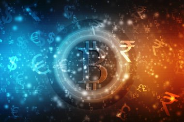 Bitcoins sembollü finansal konsept. İş Ekonomik Geçmişi. 3d hazırlayıcı