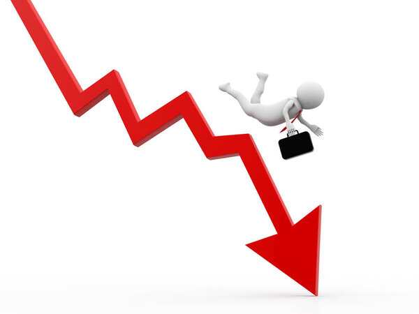 Stock Market Falling, Business Crisis Concept, Business man falling from graph, Financial crisis concept, Economic Crisis. Business fall, 3d rendering