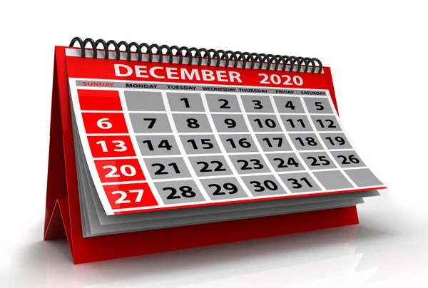 Dezember 2020 Kalender Isoliert Auf Weißem Hintergrund Spiralkalender Dezember 2020 — Stockfoto