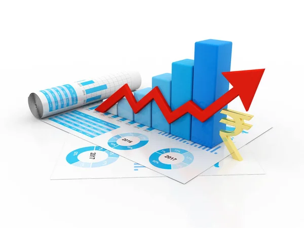 Gráfico Negócios Com Sinal Rupia Indian Rupee Market Growth Concept — Fotografia de Stock