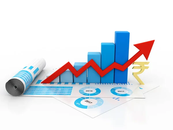 Gráfico Negócios Com Sinal Rupia Indian Rupee Market Growth Concept — Fotografia de Stock