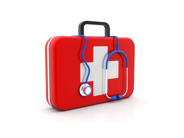 Stethoscope First Aid Kit Isolated White Background Rendering — Stock Photo, Image