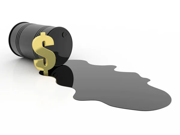 白色背景上孤立着美元符号的原油桶 石油工业概念 3D渲染 — 图库照片
