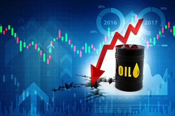 Barils Pétrole Avec Graphique Des Prix Baisse Sur Fond Technologie — Photo