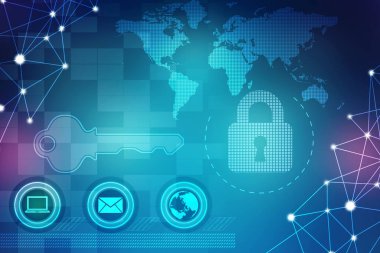 Dijital arka planda asma kilit kapatıldı. Teknoloji güvenlik kavramı. Modern güvenlik dijital arka planı. Kilit Koruma Sistemi, Siber Güvenlik ve Bilgi ve Ağ Koruması