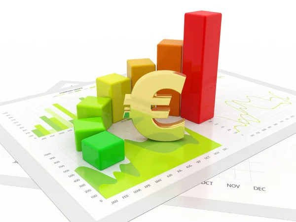 Business Graph Euro Sign Isolated White Background Rendering — Stock Photo, Image