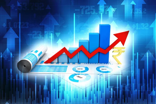 Gráfico Negócios Com Sinal Rupia Conceito Crescimento Rupia Indiana Conceito — Fotografia de Stock