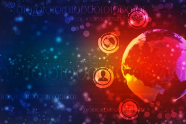 Küresel ağ bağlantısı kavramı. Büyük veri görselleştirmesi. Küresel bilgisayar ağlarındaki sosyal ağ iletişimi. İkili kodlu dünya, İnternet teknolojisi geçmişi