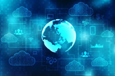 Küresel ağ bağlantısı kavramı. Büyük veri görselleştirmesi. Küresel bilgisayar ağlarındaki sosyal ağ iletişimi. İkili kodlu dünya, İnternet teknolojisi geçmişi