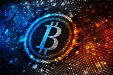 Bitcoins sembollü finansal konsept. İş Ekonomik Geçmişi. Küresel Soyut Bitcoin Kripto Para Birimi Engelleme Teknoloji Arkaplan İllüstrasyonu. 3d hazırlayıcı