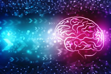 İnsan beyni 2d çizimi, insan beyin yapısının dijital illüstrasyonu, yaratıcı beyin konsepti, düşünme kavramı, yenilik arka planı.