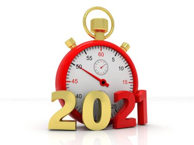 2021 yılının saati, 2021 yılının yeni yılı, 2021 yılının konseptini temsil ediyor. Beyaz zemin üzerinde Alarm Saati olan 2021 Çelik İşareti. 3B Hazırlama